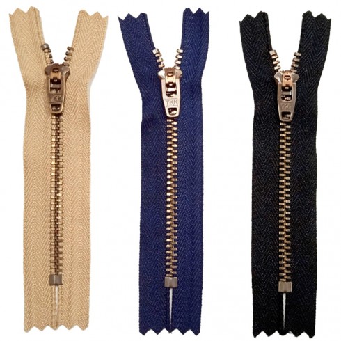YKK T3 ZIPPERS OLD GOLD TOOTH 12CM PACK 10
