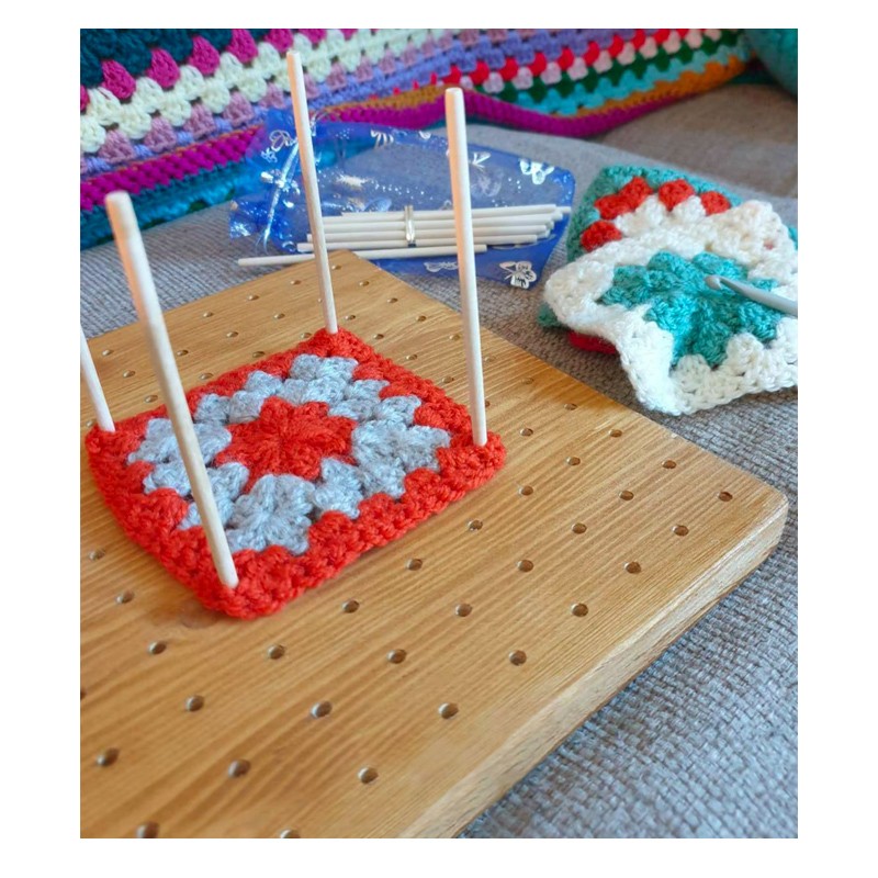 Kit Tabla Bloqueo Granny Square + Crochet + Lanas